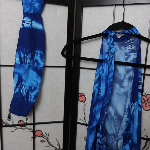 West African Vibrant Blue Tie-Dye Halter Neck Backless Sundress One Size NWOT - Picture 13 of 16